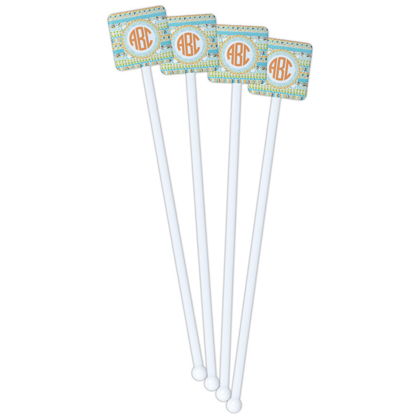 Teal Ribbons & Labels White Plastic Stir Stick - Double Sided - Square - Front