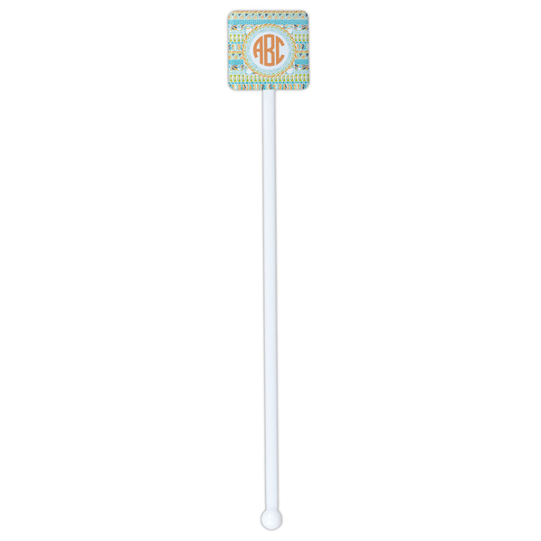 Teal Ribbons & Labels White Plastic Stir Stick - Double Sided - Square - Single Stick