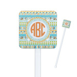 Teal Ribbons & Labels Square Plastic Stir Sticks - Single Sided (Personalized)