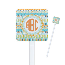 Teal Ribbons & Labels Square Plastic Stir Sticks (Personalized)