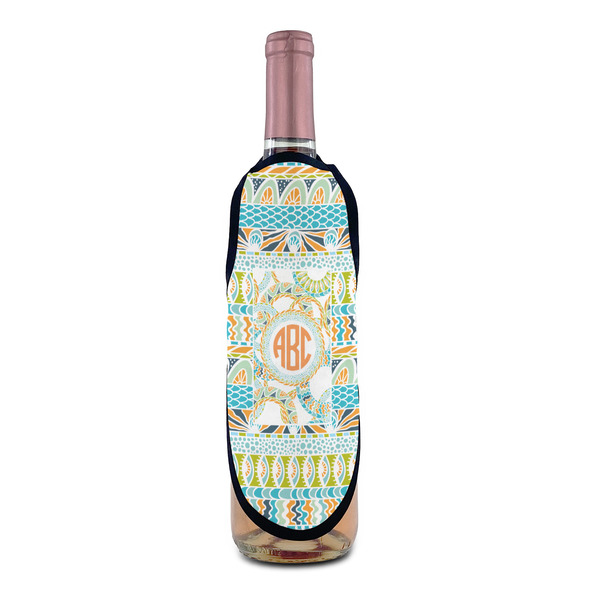 Teal Ribbons & Labels Wine Bottle Apron - IN CONTEXT