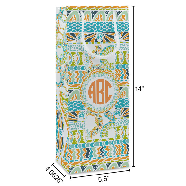 Teal Ribbons & Labels Wine Gift Bag - Dimensions