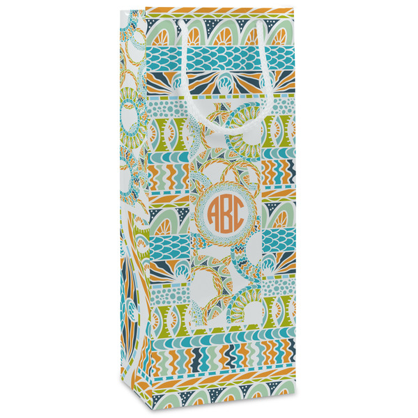 Custom Teal Ribbons & Labels Wine Gift Bags (Personalized)