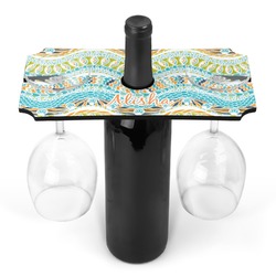 Teal Ribbons & Labels Wine Bottle & Glass Holder (Personalized)
