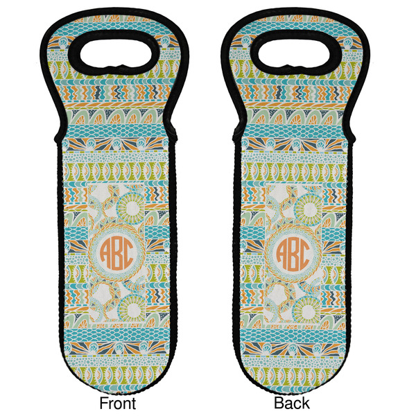 Teal Ribbons & Labels Wine Tote Front & Back