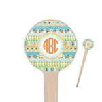 Teal Ribbons & Labels 4" Round Wooden Food Picks - Double Sided (Personalized)