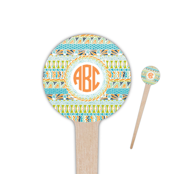 Custom Teal Ribbons & Labels 4" Round Wooden Food Picks - Double Sided (Personalized)