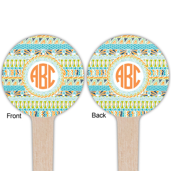 Teal Ribbons & Labels Wooden 4" Food Pick - Round - Double Sided - Front & Back