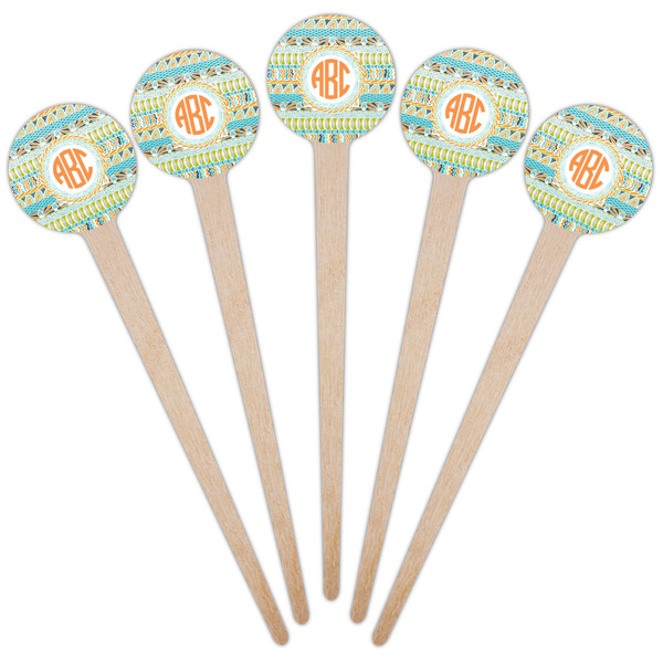 Teal Ribbons & Labels Wooden 4" Food Pick - Round - Fan View