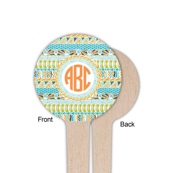 Teal Ribbons & Labels Wooden 4" Food Pick - Round - Single Sided - Front & Back