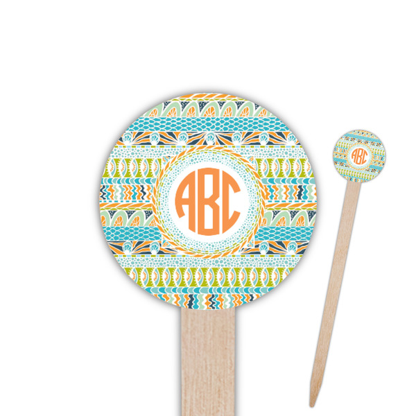 Custom Teal Ribbons & Labels 6" Round Wooden Food Picks - Double Sided (Personalized)