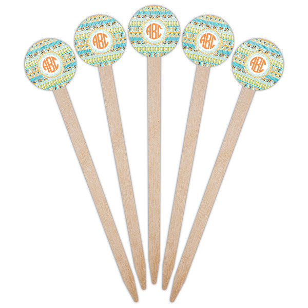 Teal Ribbons & Labels Wooden 6" Food Pick - Round - Fan View