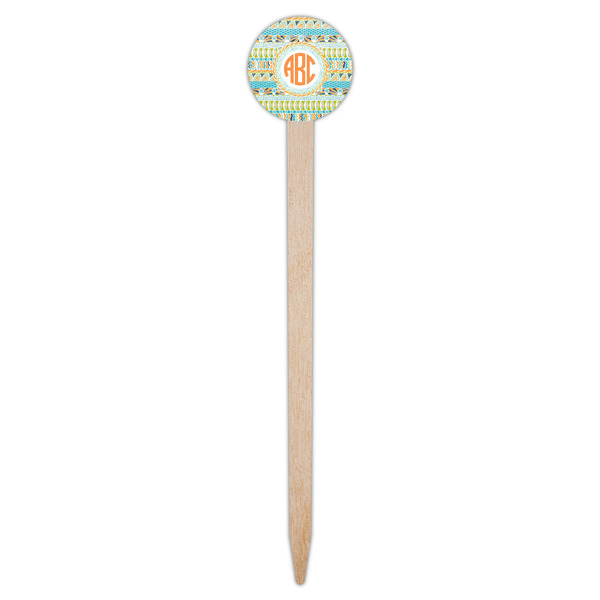 Teal Ribbons & Labels Wooden 6" Food Pick - Round - Single Pick
