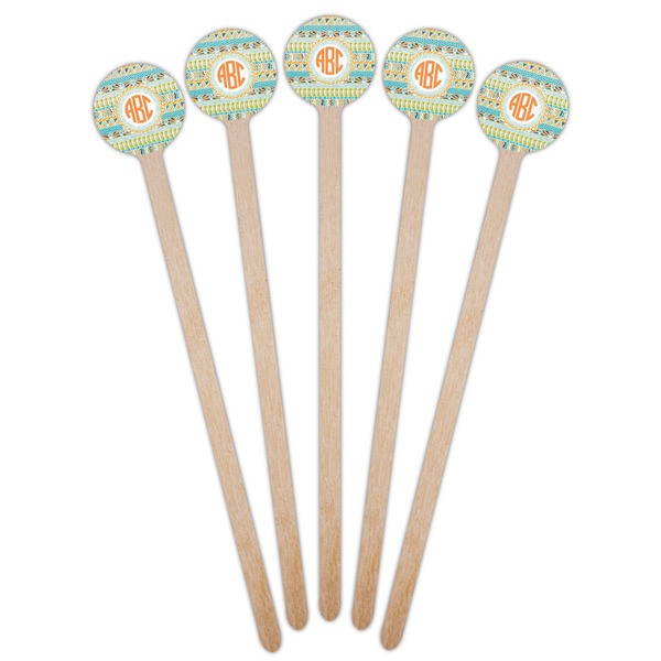 Teal Ribbons & Labels Wooden 6" Stir Stick - Round - Fan View