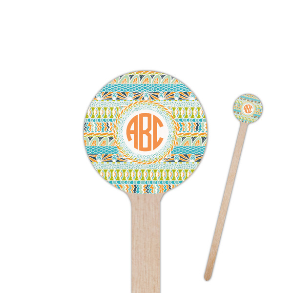 Custom Teal Ribbons & Labels 7.5" Round Wooden Stir Sticks - Single Sided (Personalized)
