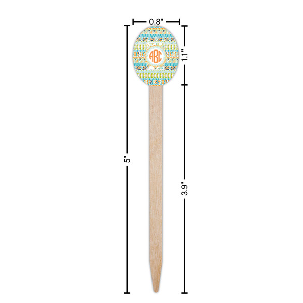 Teal Ribbons & Labels Wooden Food Pick - Oval - Dimensions