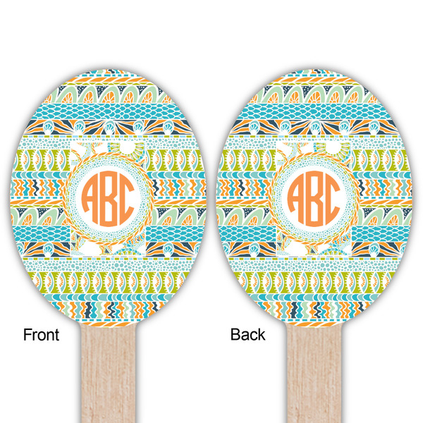 Teal Ribbons & Labels Wooden Food Pick - Oval - Double Sided - Front & Back