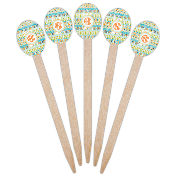 Teal Ribbons & Labels Wooden Food Pick - Oval - Fan View