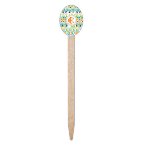 Teal Ribbons & Labels Wooden Food Pick - Oval - Single Pick