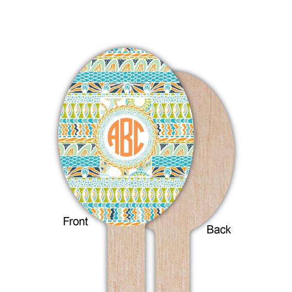 Teal Ribbons & Labels Wooden Food Pick - Oval - Single Sided - Front & Back