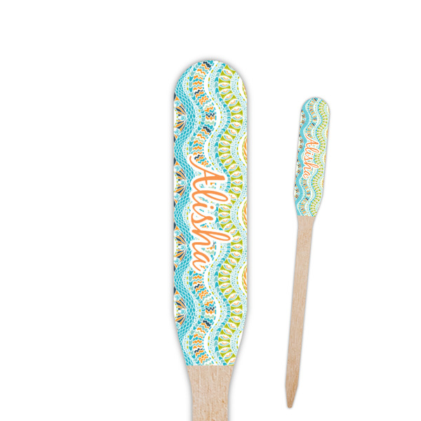 Custom Teal Ribbons & Labels Paddle Wooden Food Picks (Personalized)