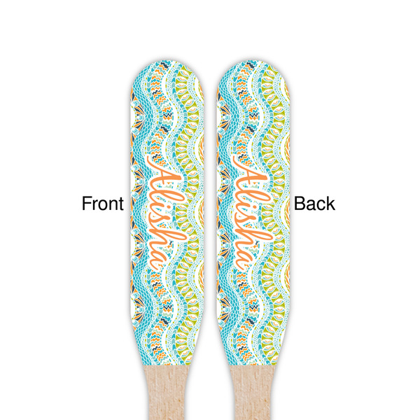 Teal Ribbons & Labels Wooden Food Pick - Paddle - Double Sided - Front & Back