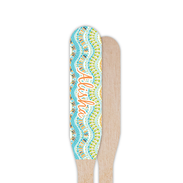 Teal Ribbons & Labels Wooden Food Pick - Paddle - Single Sided - Front & Back