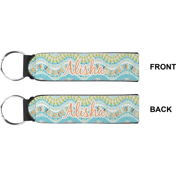 Teal Ribbons & Labels Wristlet (Front + Back)