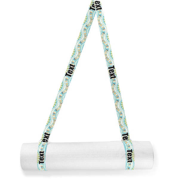 Custom Teal Ribbons & Labels Yoga Mat Strap (Personalized)