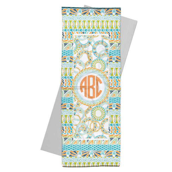 Custom Teal Ribbons & Labels Yoga Mat Towel (Personalized)