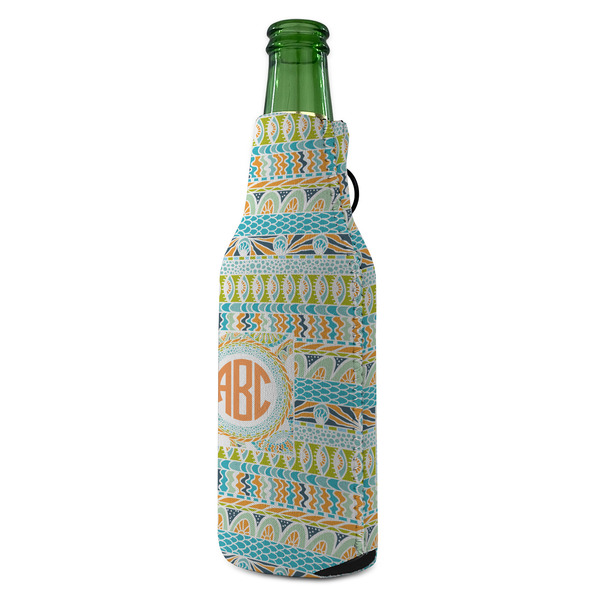 Teal Ribbons & Labels Zipper Bottle Cooler - ANGLE (bottle)