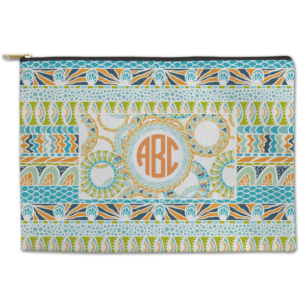 Custom Teal Ribbons & Labels Zipper Pouch - Large - 12.5"x8.5" (Personalized)