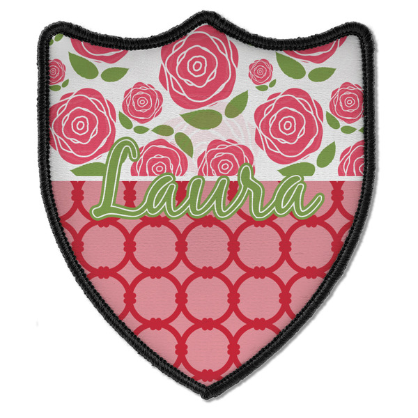 Custom Roses Iron On Shield Patch B w/ Name or Text