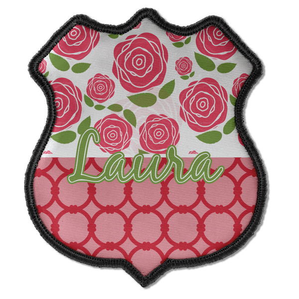 Custom Roses Iron On Shield Patch C w/ Name or Text