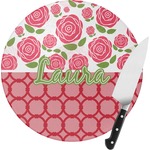 Roses Round Glass Cutting Board - Small (Personalized)