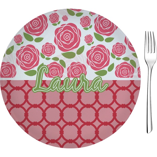 Custom Roses 8" Glass Appetizer / Dessert Plates - Single or Set (Personalized)
