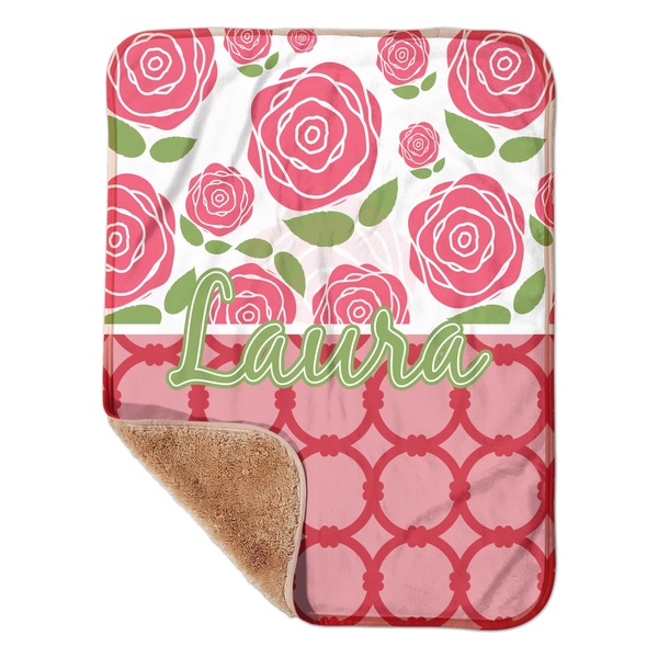 Custom Roses Sherpa Baby Blanket - 30" x 40" w/ Name or Text