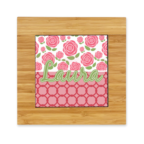 Custom Roses Bamboo Trivet with Ceramic Tile Insert (Personalized)