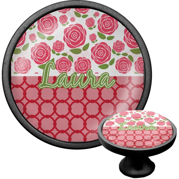 Custom Roses Cabinet Knob (Black) (Personalized)