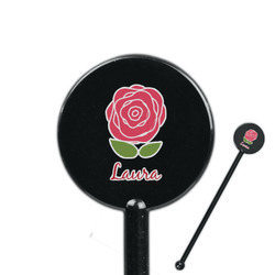 Roses 5.5" Round Plastic Stir Sticks - Black - Single Sided (Personalized)