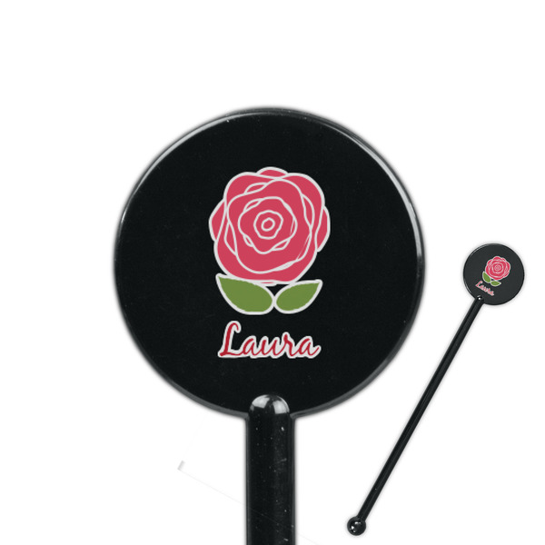 Custom Roses 5.5" Round Plastic Stir Sticks - Black - Single Sided (Personalized)
