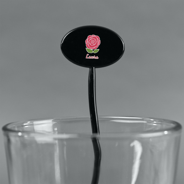 Roses Black Plastic 7" Stir Stick - Oval - Main