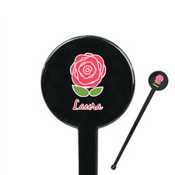 Roses 7" Round Plastic Stir Sticks - Black - Single Sided (Personalized)