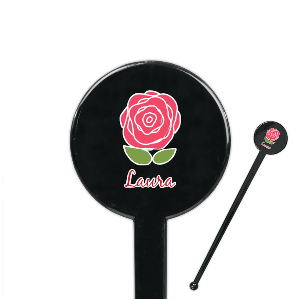 Custom Roses 7" Round Plastic Stir Sticks - Black - Single Sided (Personalized)