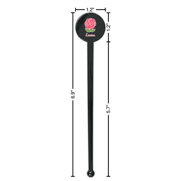Roses Black Plastic 7" Stir Stick - Round - Dimensions