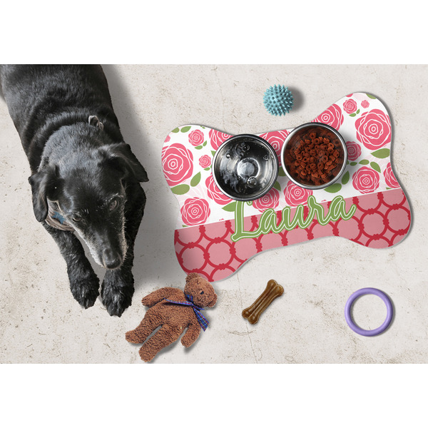 Roses Bone Shaped Mat w/ Food & Water