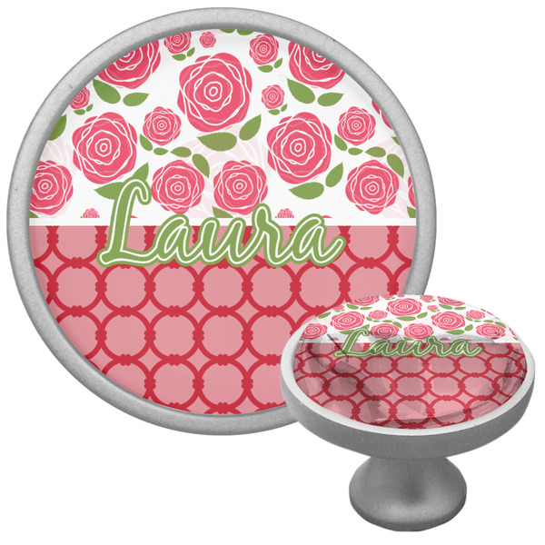 Custom Roses Cabinet Knob (Silver) (Personalized)