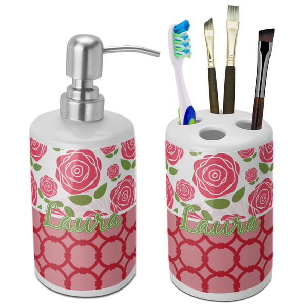 Custom Roses Ceramic Bathroom Accessories Set (Personalized)