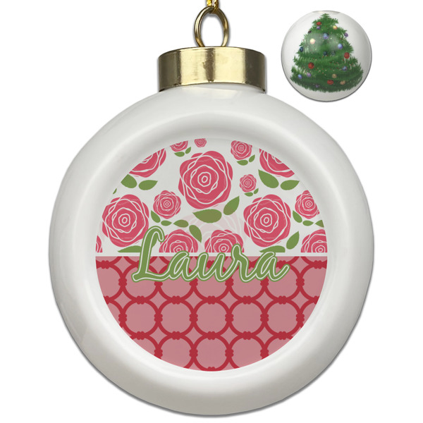 Custom Roses Ceramic Ball Ornament - Christmas Tree (Personalized)
