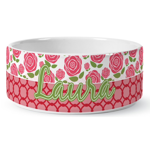 Roses Ceramic Dog Bowl - Medium - Front
